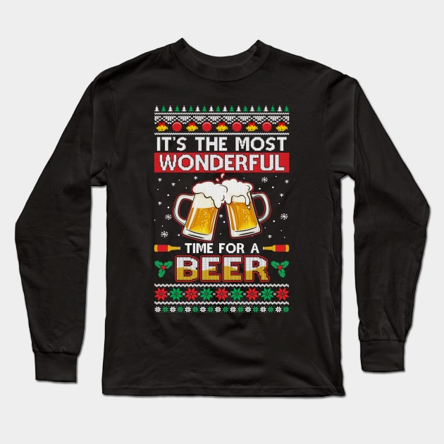 Wonderful Time For A Beer Ugly Christmas Xmas Long Sleeve T-Shirt by JoanaArtStore